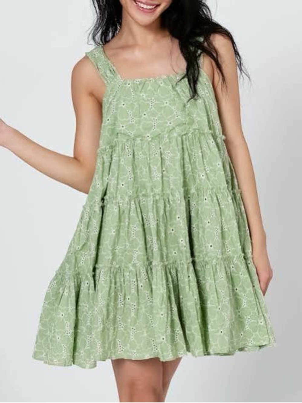 Sophie the Label Embroidered tiered ruffle babydoll mini dress XS
